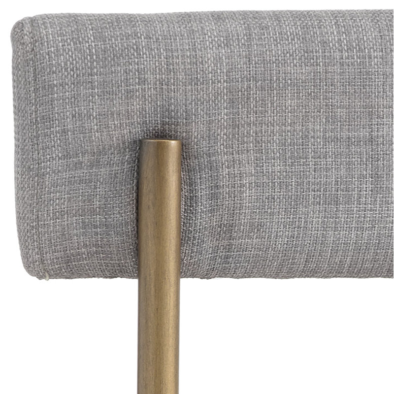Seneca Upholstered Dining Chair, Dark Gray Performance Basketweave, Antique Brass