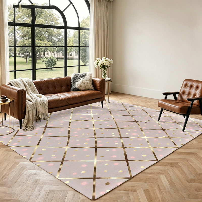 Geometric Pattern Plush Rug, Modern Living Room Carpet, Non-Slip Soft Area for Bedroom, Home Decor, Accent, Cute, Farmhouse, Unique
