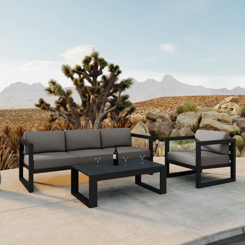 Smith 5 - Person Patio Conversation Set with Cushions, Canvas Charcoal Sunbrella® Canvas, Black