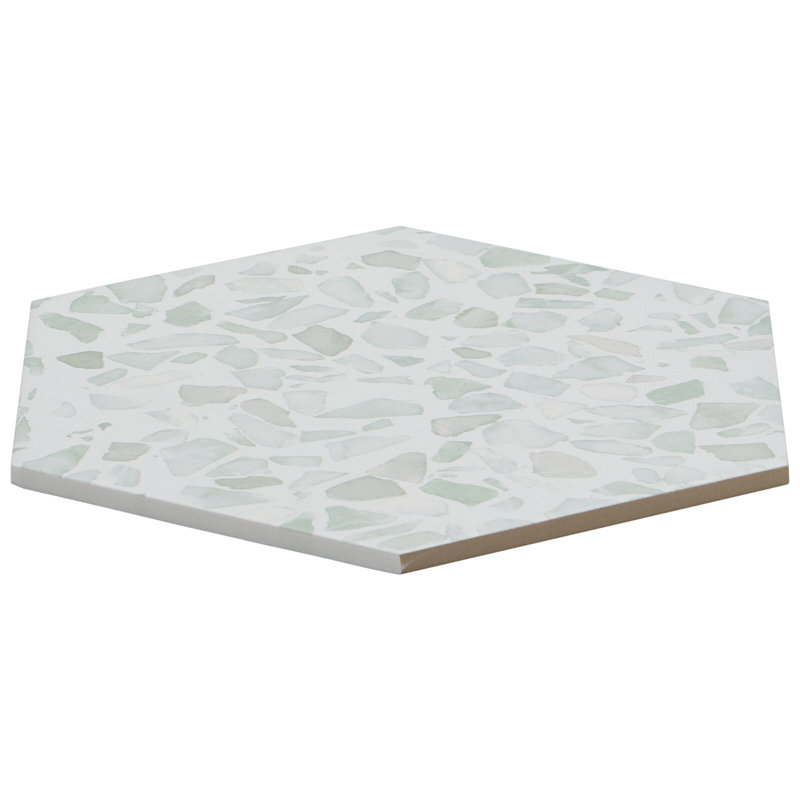Terrazzo 9" Hexagon Matte Terrazzo Look Porcelain Tile, Hex Green