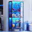 5-Layer Tempered Glass Display Cabinet with Push-to-Open Doors, 3 Color Dimmable Motion Sensor LED Lights & Metal Frame -617652507