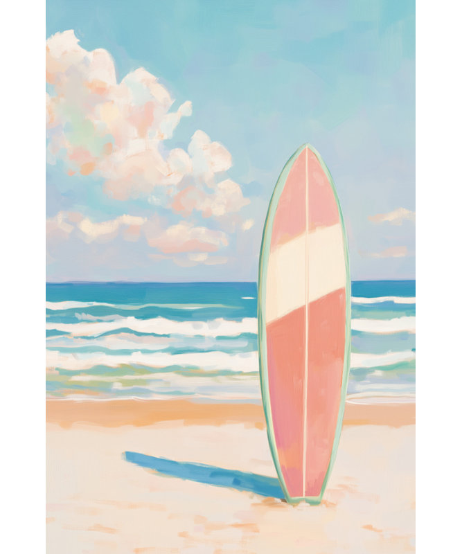 «Sea Beach Surfboard», art mural texturé encadré, Cadre noir, H 14 po x l 10 po