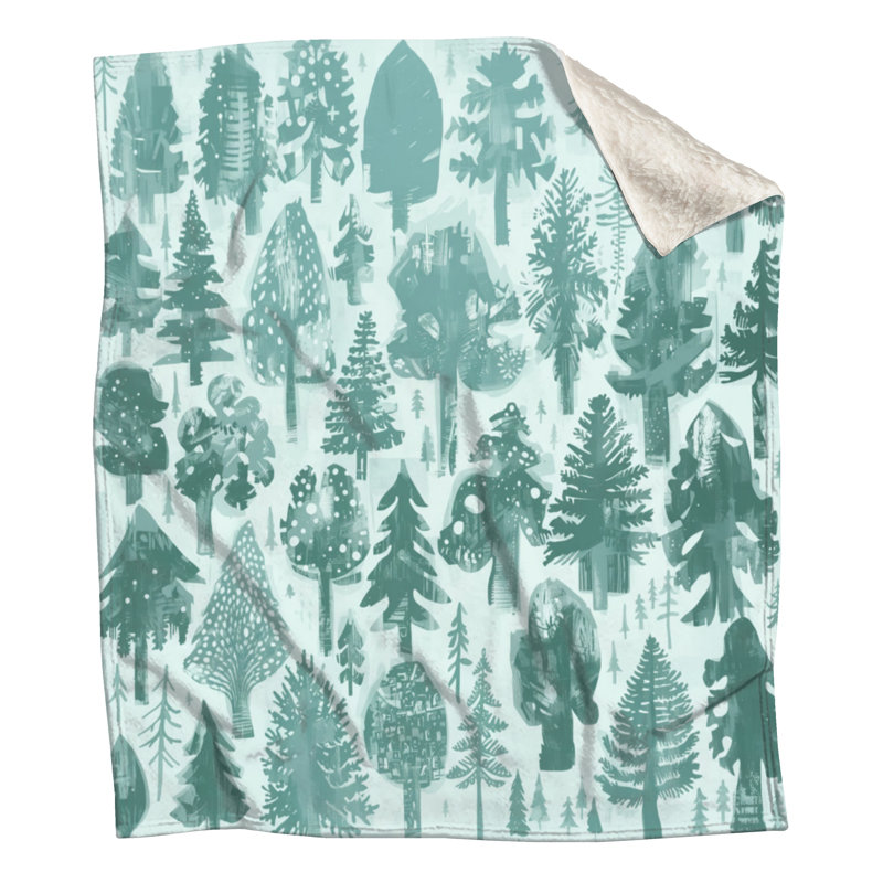Couvertures monochromes illustrées de forêt, L 50 po x H 60 po, Medium Brown Dark Green