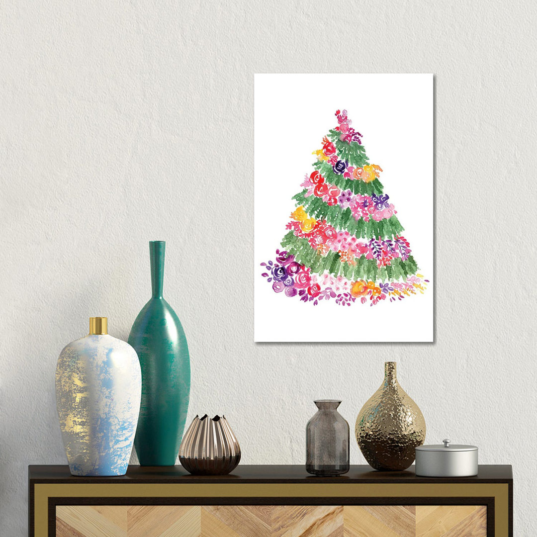 Floraler Weihnachtsbaum von Blursbyai - Galerie-verpackte Leinwand Giclée auf Leinwand