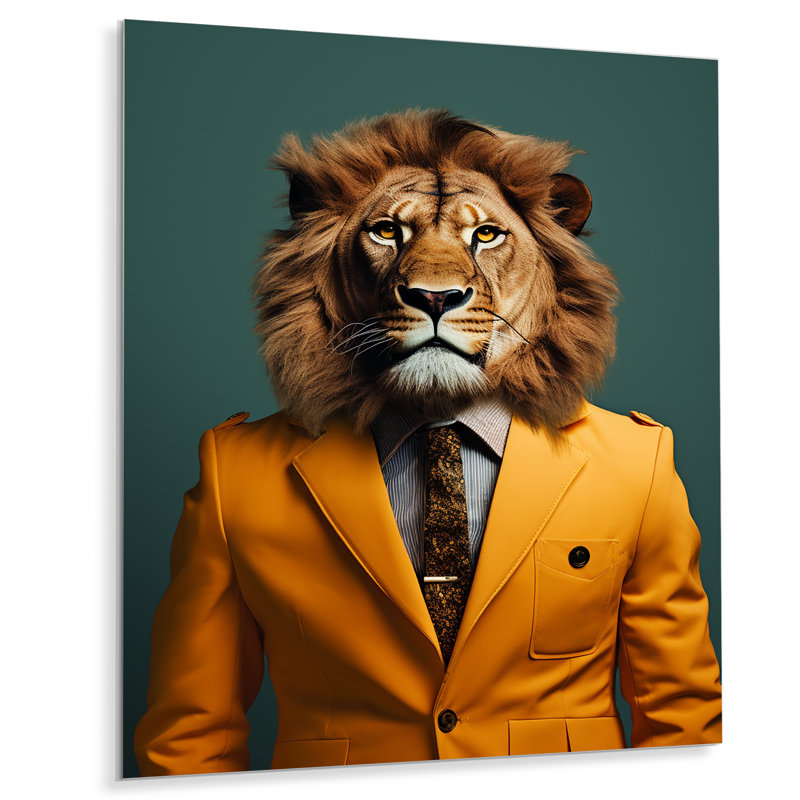 Art mural en métal jaune avec un lion jaune, H 32 po x l 16 po x P 1 po