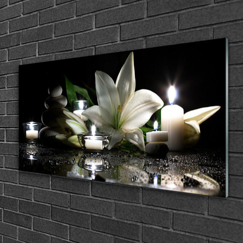 Art Stones Flower Candles - No Frame Print on Glass