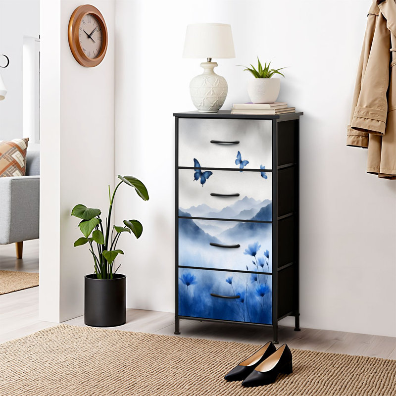 4 Drawer Dresser for Bedroom, Narrow Chest of Drawers, Wooden Top and Study Iron Frame 18"x37.5"-(WxH)