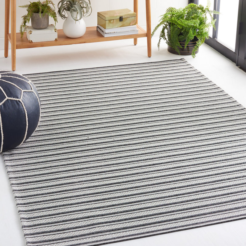 Tapis rayé en coton gris anthracite Martha Stewart, Rectangle 5 pi x 7 pi