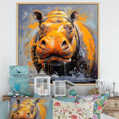 Art mural jaune hippopotame jaune - Hippopotame