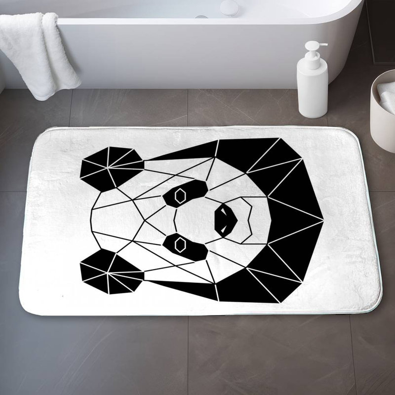 Geometric panda Bath Mat with Non-Slip Backing - Quick Dry Memory Foam Bathroom Rug - Absorbent - Modern Plush Spa-Style - Machine Washable