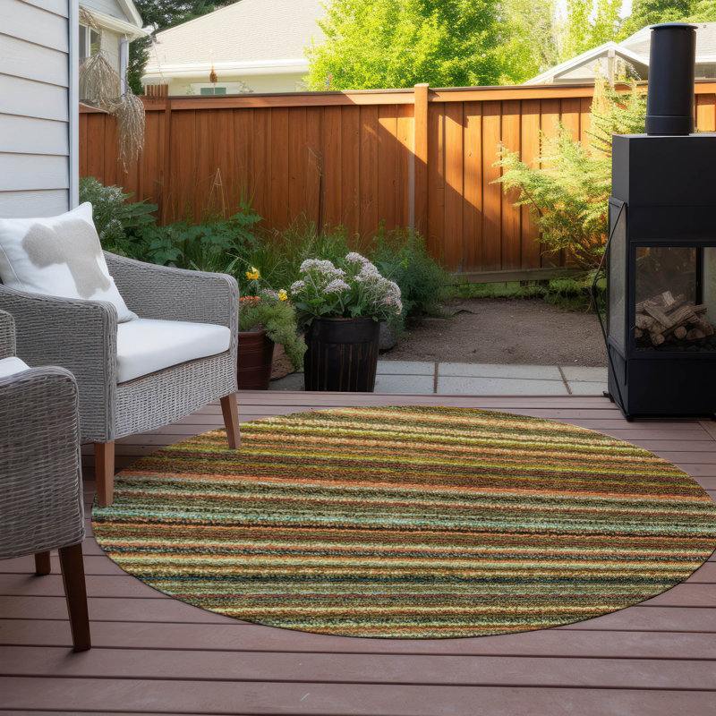 Shevi Washable Striped Indoor / Outdoor Rug, Round 8'