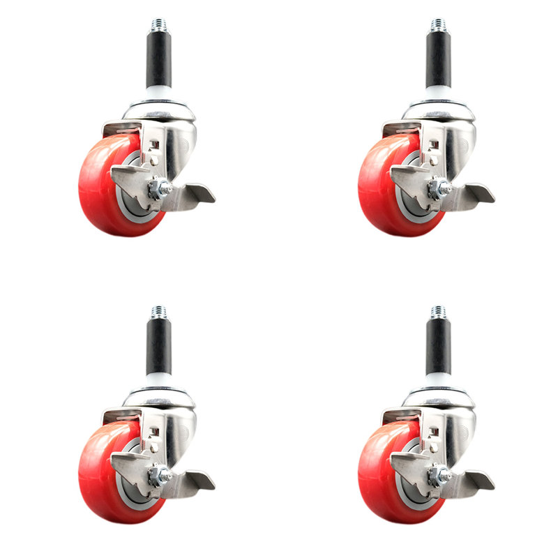 Jeu de roulettes extensibles en acier inoxydable 316SS, Rouge
