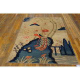 Small Scenic Pictorial Antique Chinese Bird Design Baotou Area Rug