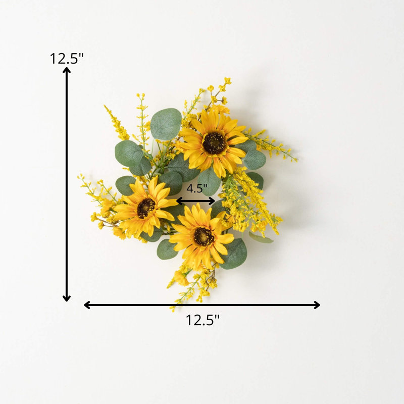 Artificial Sunflower & Eucalyptus Lighted Polyester Wreath, 12.5" H x 12.5" W x 3.25" D