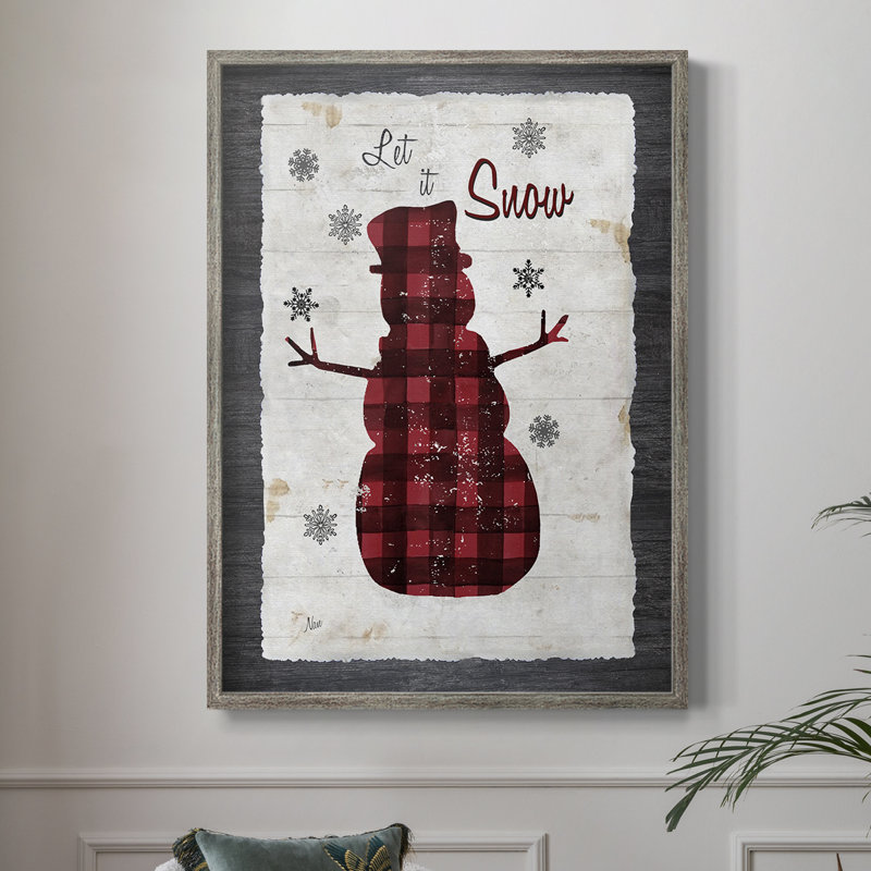 Checkered Snowman I Framed Print - Solid Wood