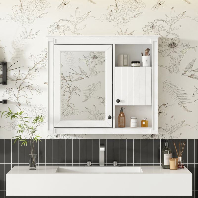 Armoire de salle de bain murale 32 pouces avec miroir et 3 tablettes réglables, solution de rangement peu encombrante au-dessus de la toilette