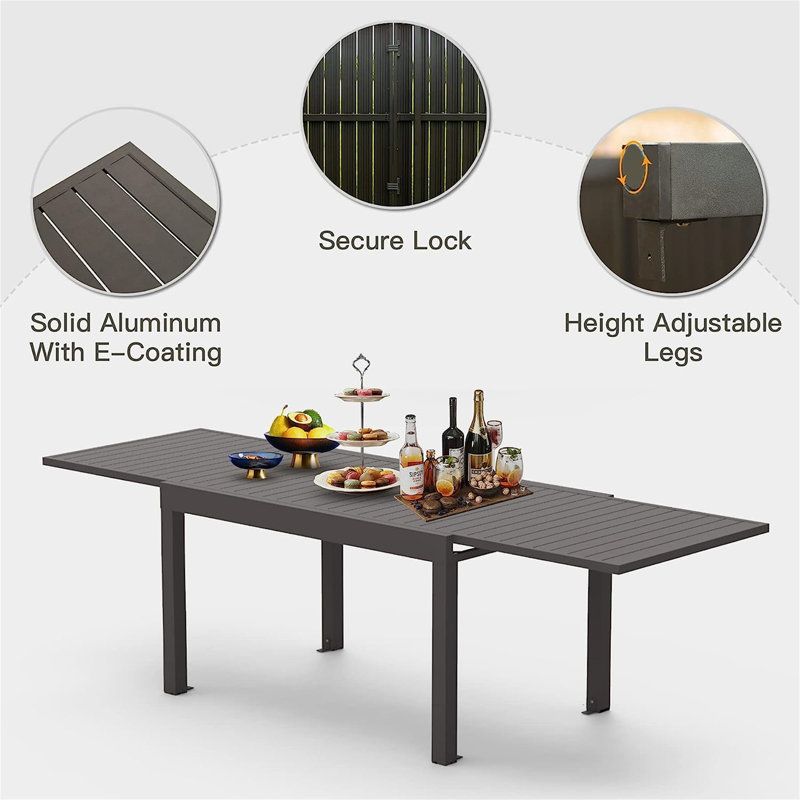 Large Extendable Patio Dining Table(Only Including Table), 29.5" H x 35.5" W x 106.25" D, Dark Brown