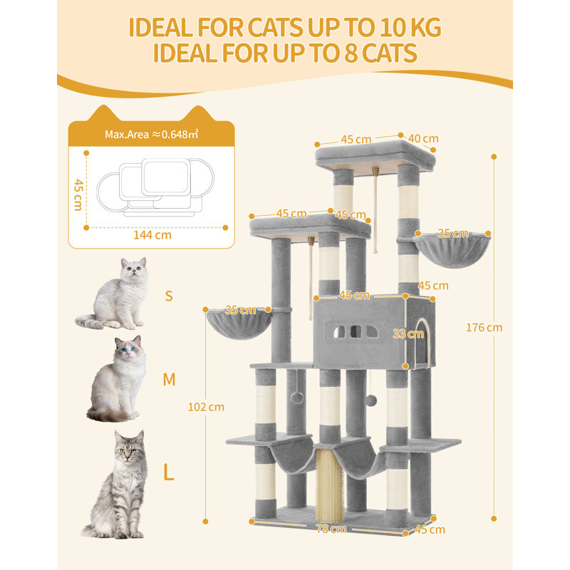 176cm H Cat Tree, Light Grey