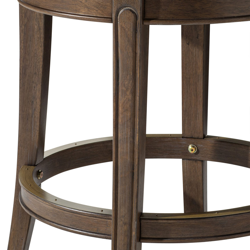  Maven Lane Alexander Swivel Backless Stool with Faux Leather Upholstery, Counter Stool (26” Seat Height), Walnut