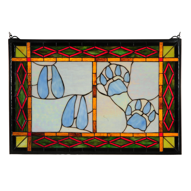 Deer and Cougar Tracks Stained Window Panel