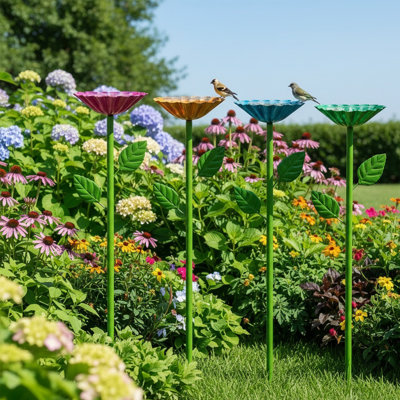4PCS Outdoor Flower Stake Bee & Bird Water Feeders, Garden Yard Lawn Decorative Feeding Stakes