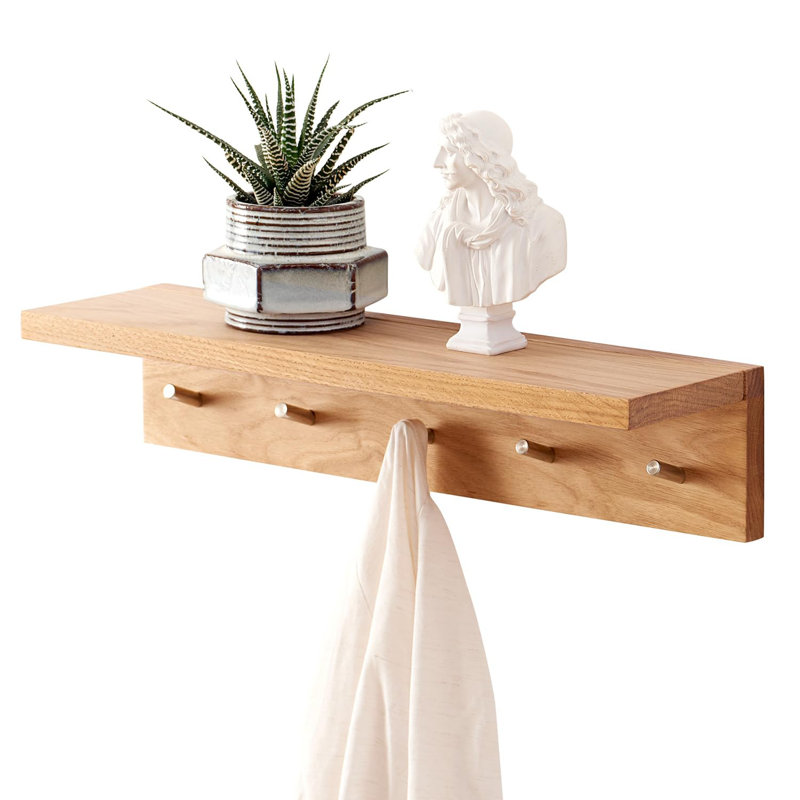 Bodak Wood Floating Shelf with Hooks, 11.00cm H x 50.00cm W x 14.00cm D