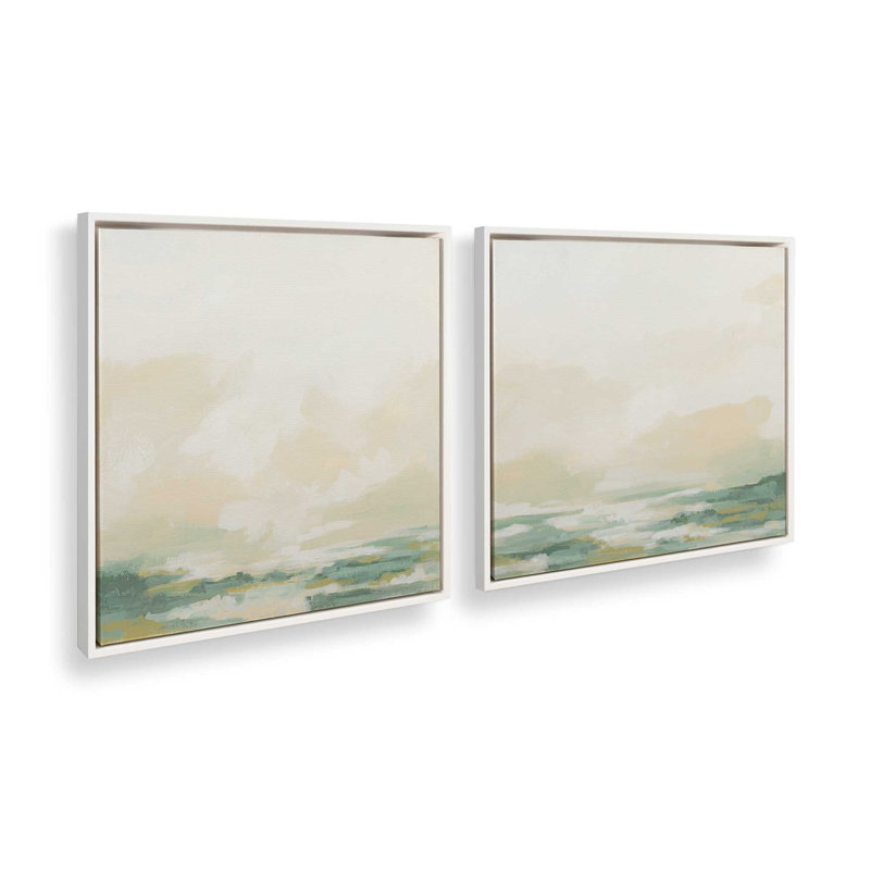 Ensemble de 2 paysages nuageux, H 33 po x l 66 po, Cadre flottant blanc opaque