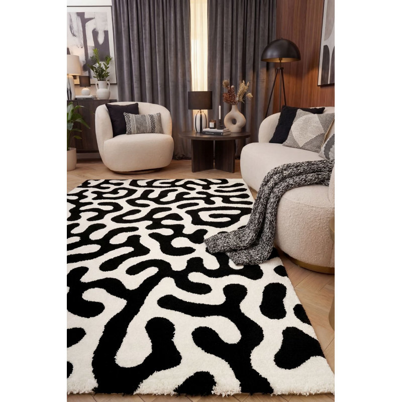 Joli Abstract Doodle Area Rug Soft Dense Pile for Living Rooms and Bedrooms, Black/White, Rectangle 200 x 290 cm
