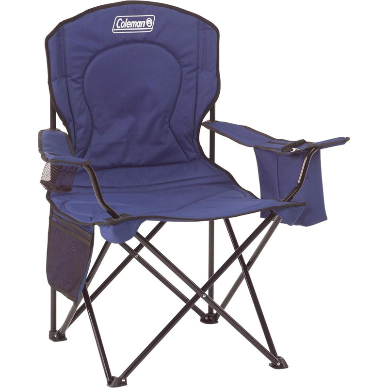 Portable Camping Chair With 4-Can Cooler, Fully Cushioned Seat And Back With Side Pocket And Cup Holder, Carry Bag Included, Collapsible Chair For Camping, Tailgates, Beach, And Sports