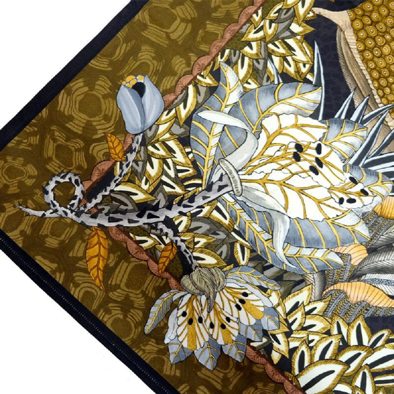 Sabie Handmade Floral Tablecloth, 138" L x 79" D, Gold/Black/Gray