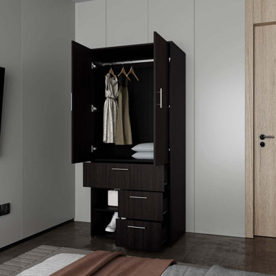 Armoire multi-rangements sans tringle en wengé avec tringle et tablette