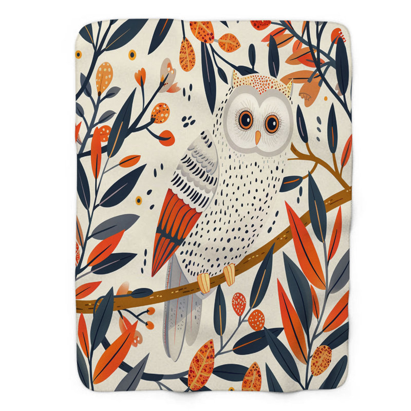 Autumn Owl Art - couverture sherpa de qualité supérieure 1 pièce, Lit simple