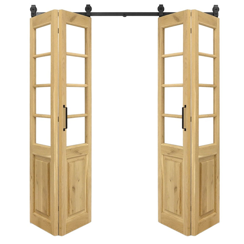 Double Bi-Folding System Solid Oak Barn Door PROVINS, Transparent acrylic
