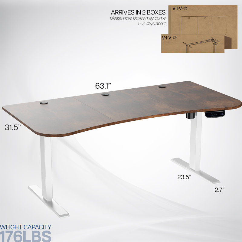 Elevate 63" Vintage Brown and White Electric Adjustable Desk with Touch Screen