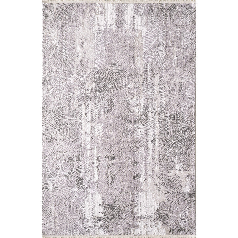 Tapis gris en polyester tissé à la machine Feodora, Rectangle 2 pi 7 po x 4 pi 11 po