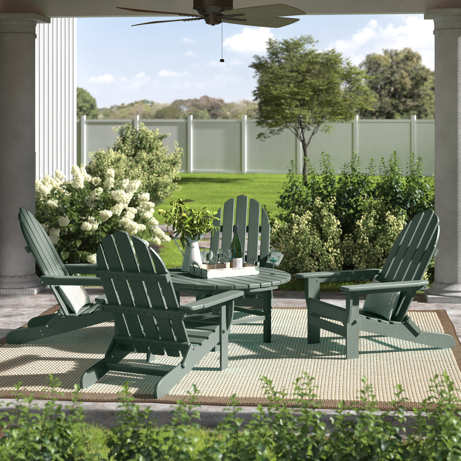 POLYWOOD® Classic Adirondack 4-Person Patio Seating Group, Dark Green
