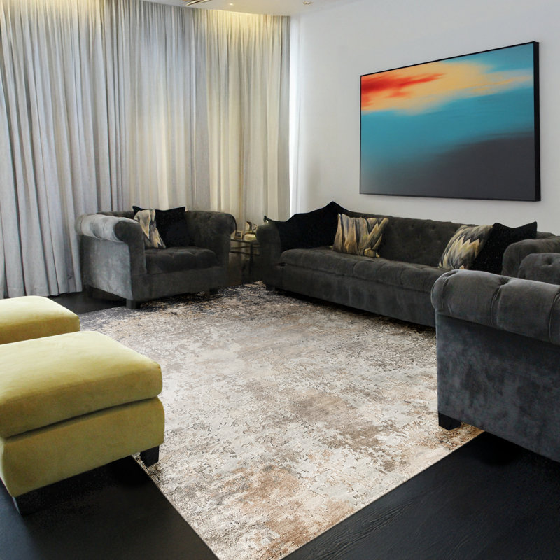Laureno Silk Abstract Area Rug in Gray, Rectangle 6' x 9'