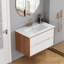 Meuble-lavabo mural 32 po avec lavabo 3 trous, armoire avec tiroirs doubles, système de fermeture en douceur, lavabo en céramique, bois massif, facile à installer, conception unique sans poignée, noyer et blanc