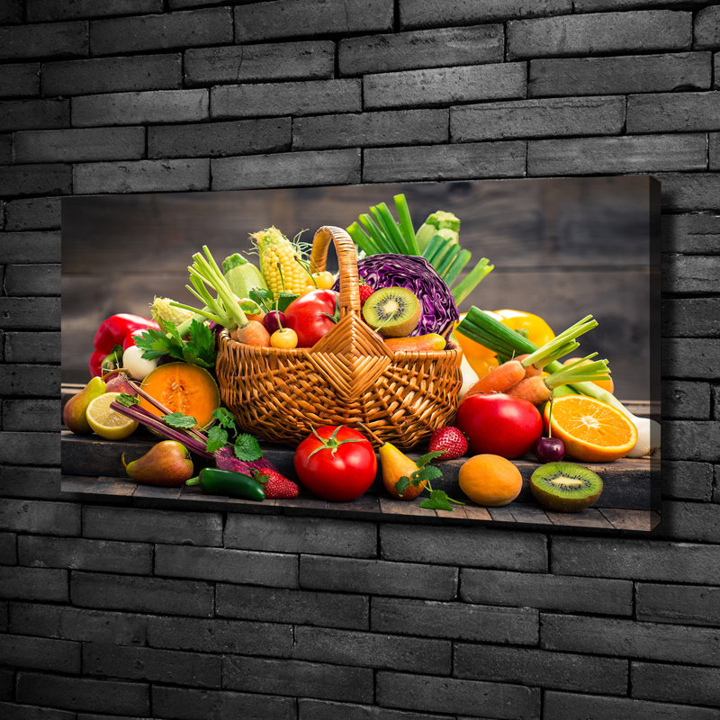 A Basket Of Fruit Vegetables - Wrapped Canvas Print