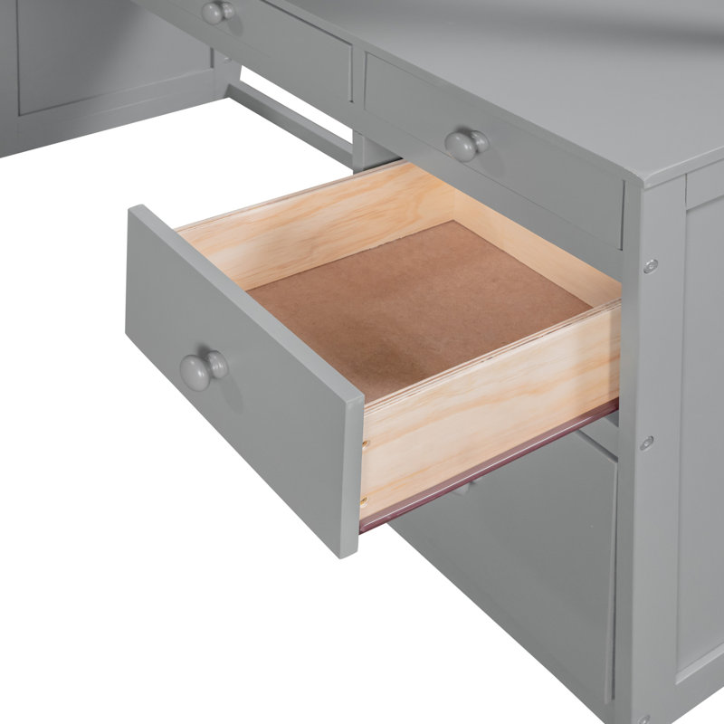 Lit mezzanine avec tablettes et bureau, Double, Gris