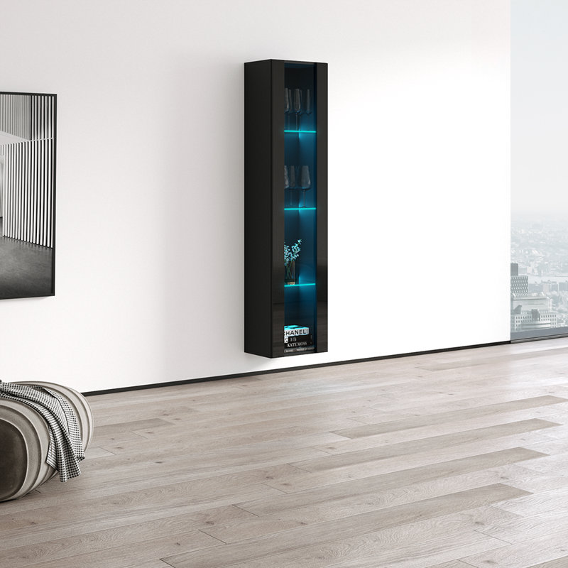 Crister 15.8" Bookcase with 16-Colour LED Lighting, High Gloss Finish, Black