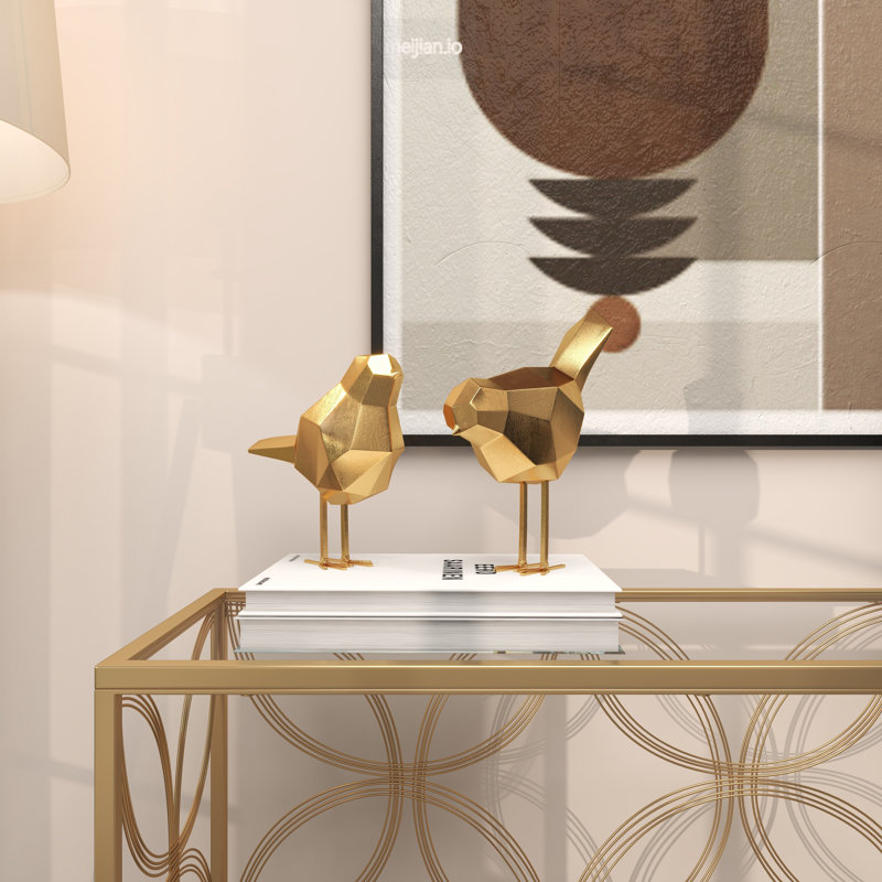 Glam Polystone Faceted Bird 2 Piece Sculpture Set, Gold