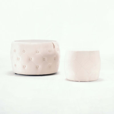 Set of 2 Velvet Nesting Ottomans with Wood Tray and Storage