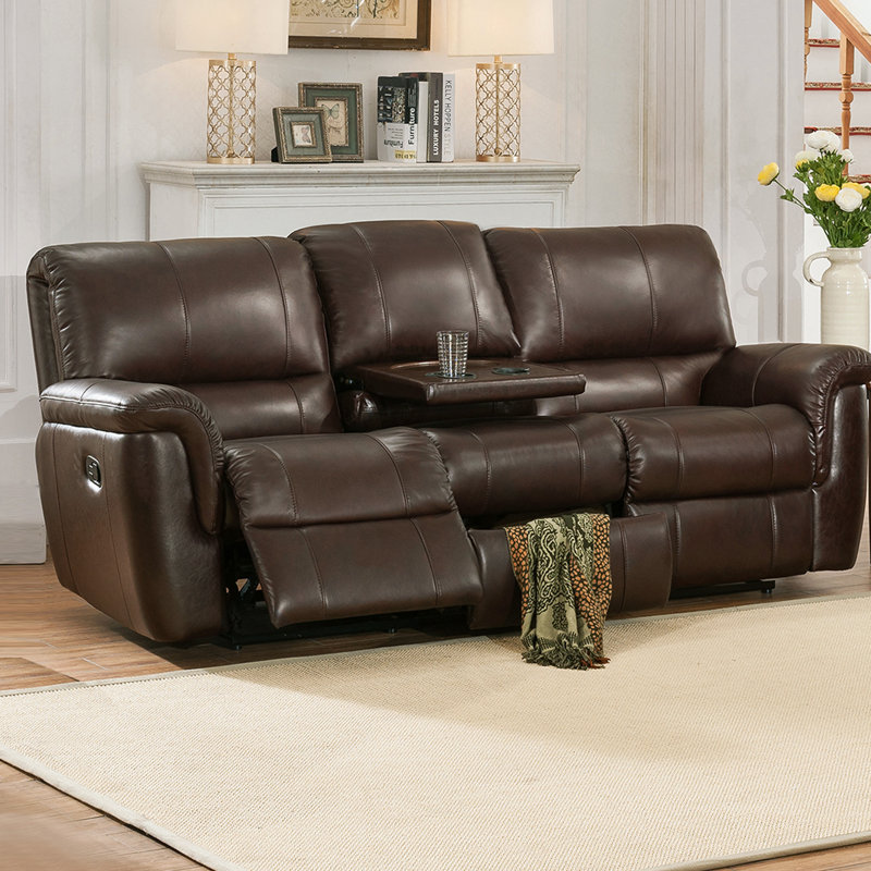Canapé inclinable en cuir véritable avec accoudoirs coussinés 80 po Sudduth