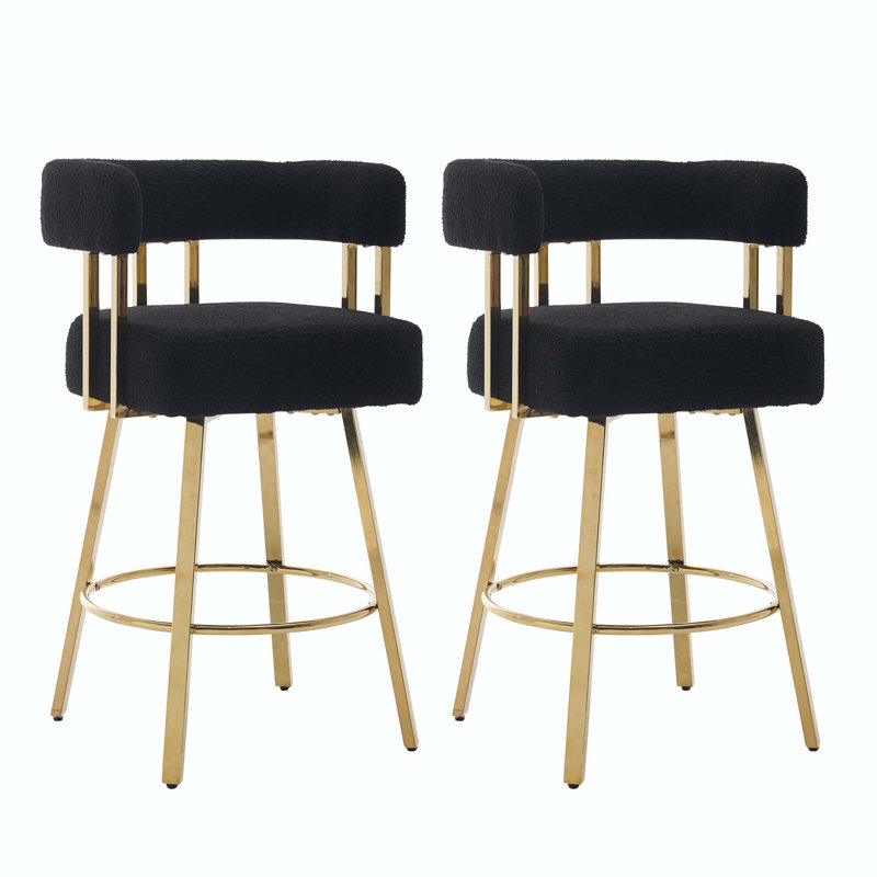 Chaise de bar en molleton moderne avec pieds en métal doré (ensembles de 2 pièces), Noir