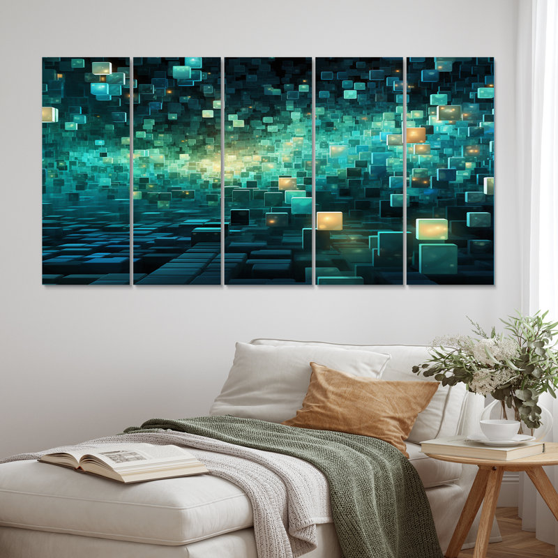 Matrix galaxie abstraite turquoise IV - décoration murale abstraite - 5 panneaux égaux