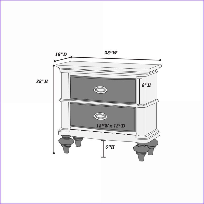 Table de chevet classique à 2 tiroirs avec rangement pour la chambre à coucher