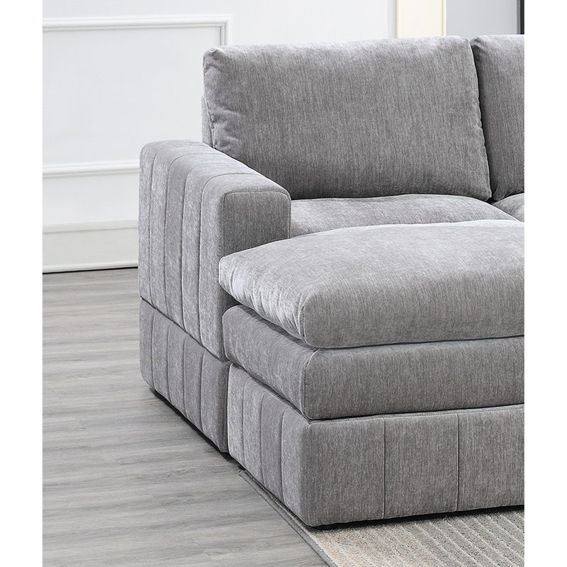 6Pc Modular Living Room With Triple Layer Cushion & Suede In Grey Sectional Fabric
