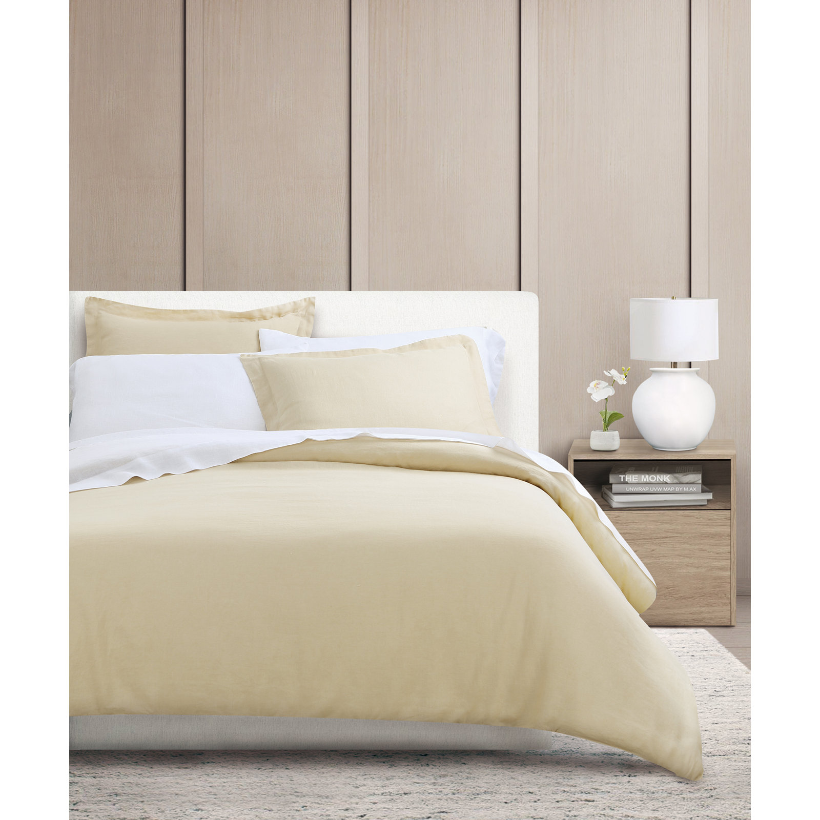 Rochelle Tan Belgian Flax Linen Reversible 3 Piece Duvet Cover Set