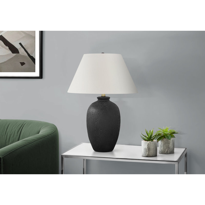 Lighting, 24 po, lampe de table, céramique noire, abat-jour ivoire / crème, moderne